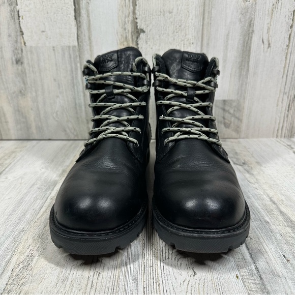 TOMS Black Leather Waterproof Lace-Up Ankle Boots with Lug Sole #1040 - Picture 4 of 11